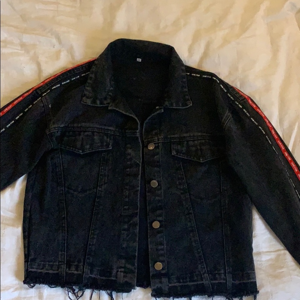 ASOS black jean jacket- red sleeve detail